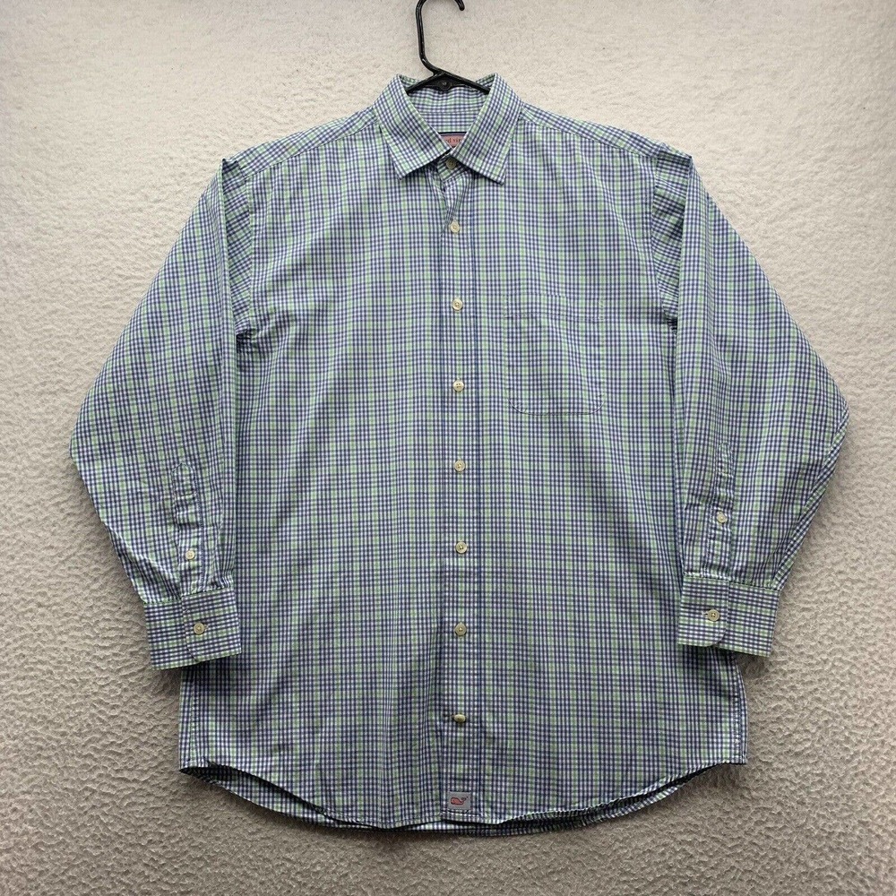 Vineyard Vines Burgee Shirt Mens Medium M Gingham Grid Check Preppy Casual‎ Dad